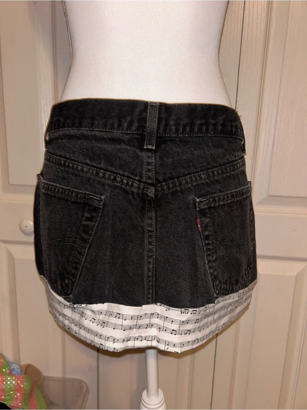 Upcycled size Men’s 34 Levi’s black denim miniskirt